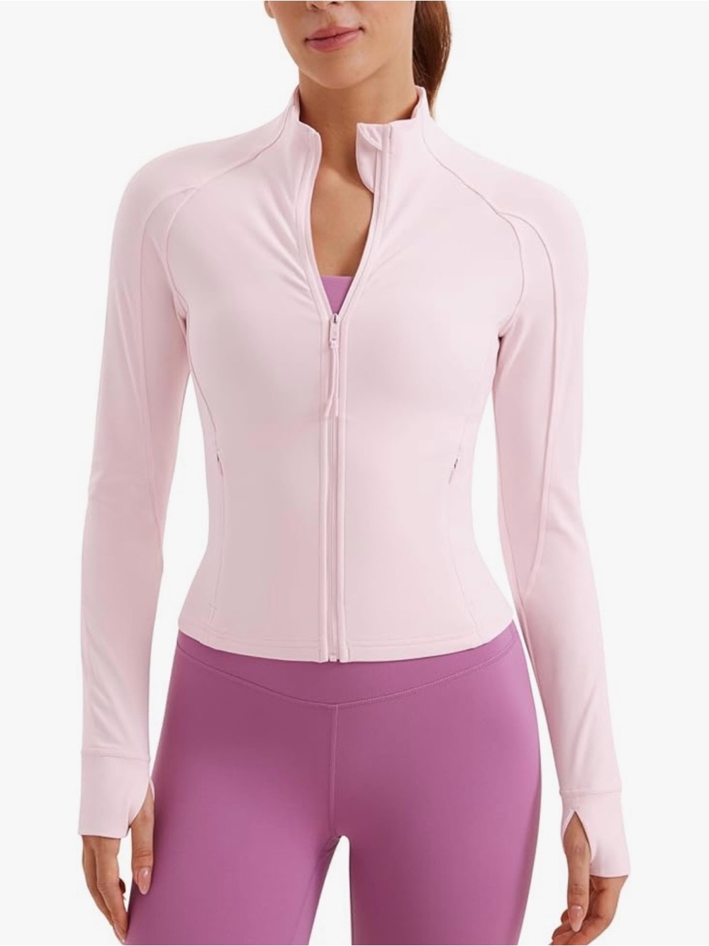 CRZ YOGA Butterluxe Full Zip Jacket Pink Size L NWOT Thumb Holes Athletic